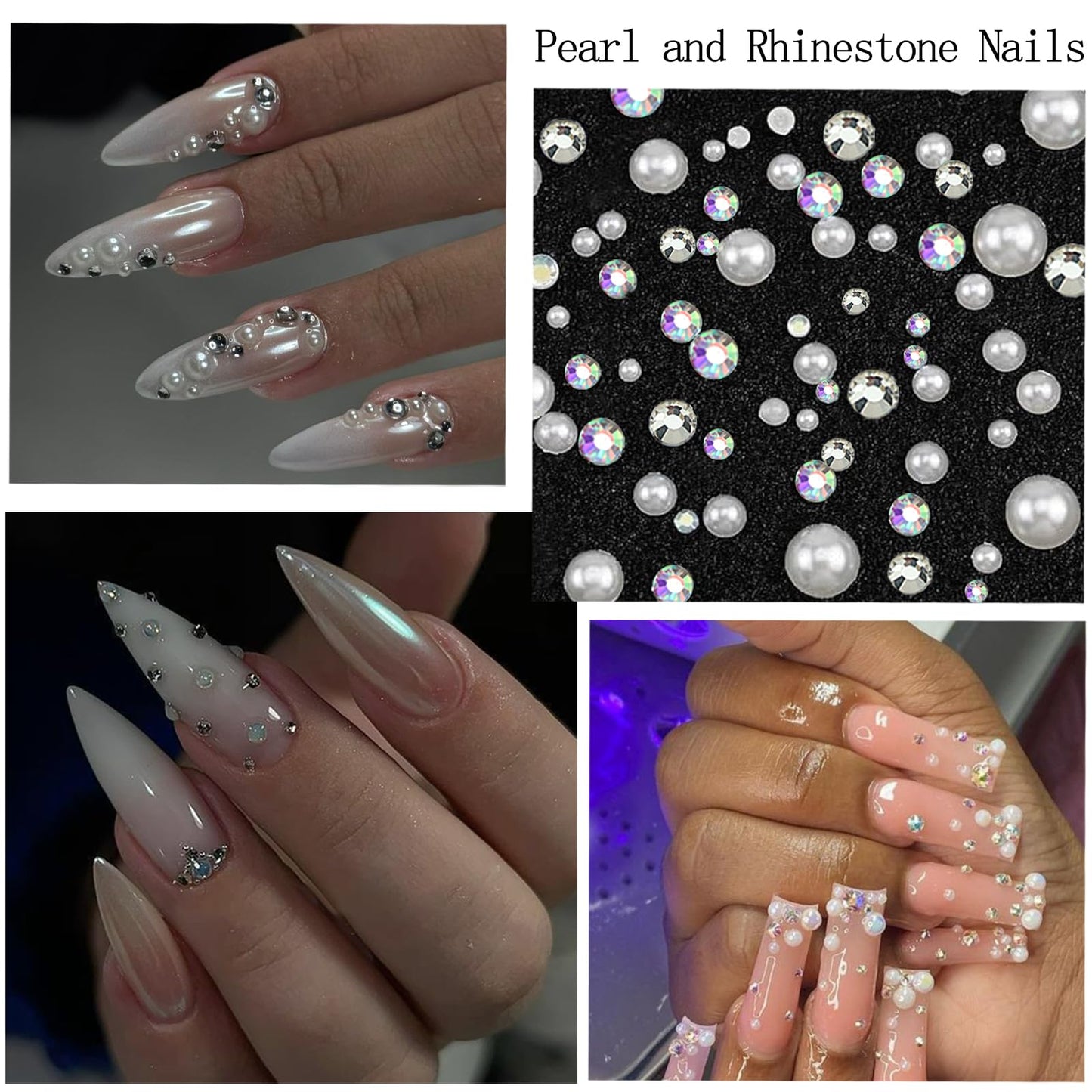 SEMATA Clear Nail Art Rhinestones Charms Flatback Nail Pearls Rhinestones Mixed Size Nails Gems White Beige Nails Pearls Art Accessories Decoration Design for Women