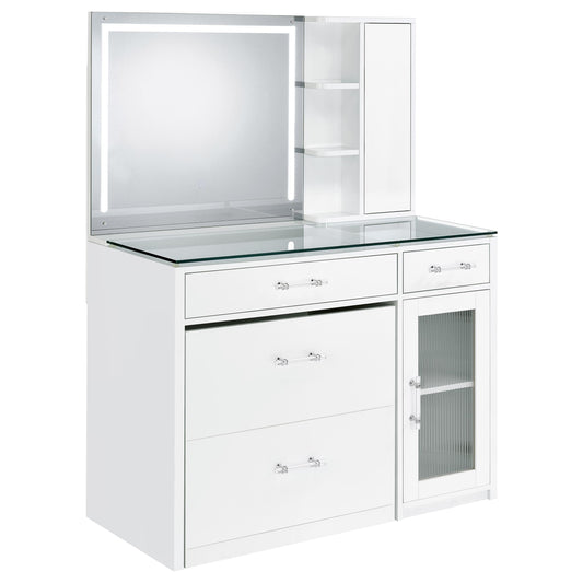 Coaster Home Furnishings Flora 2-Drawer Vanity Set with Led Mirror White High Gloss