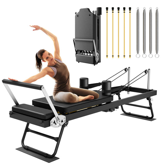 MU Pilates Reformer, Foldable Reformer Pilates Machine with Dual Resistance for Home Use and Gym Workout, Suitable for Advanced and Beginners Users (77.5" Standard Version)