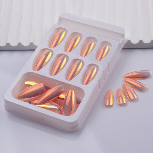 Almond Press on Nails Medium Chrome Fake Nails Metal Mirror False Nails Glossy Shiny Acrylic Nail Press ons Full Cover Holographic Glue on Nails for Women Girls Manicure 24 Pcs