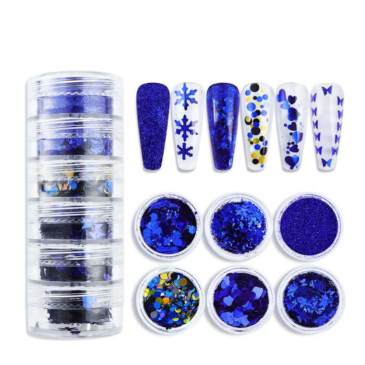 Christmas Nail Art Glitters Blue Nail Sequins, 6 Grids Winter Nail Glitter Sequins Mixed Snowflake Butterfly Heart Nail Glitter Flakes DIY Christmas Nail Art Decoration Accessories for Women Girls