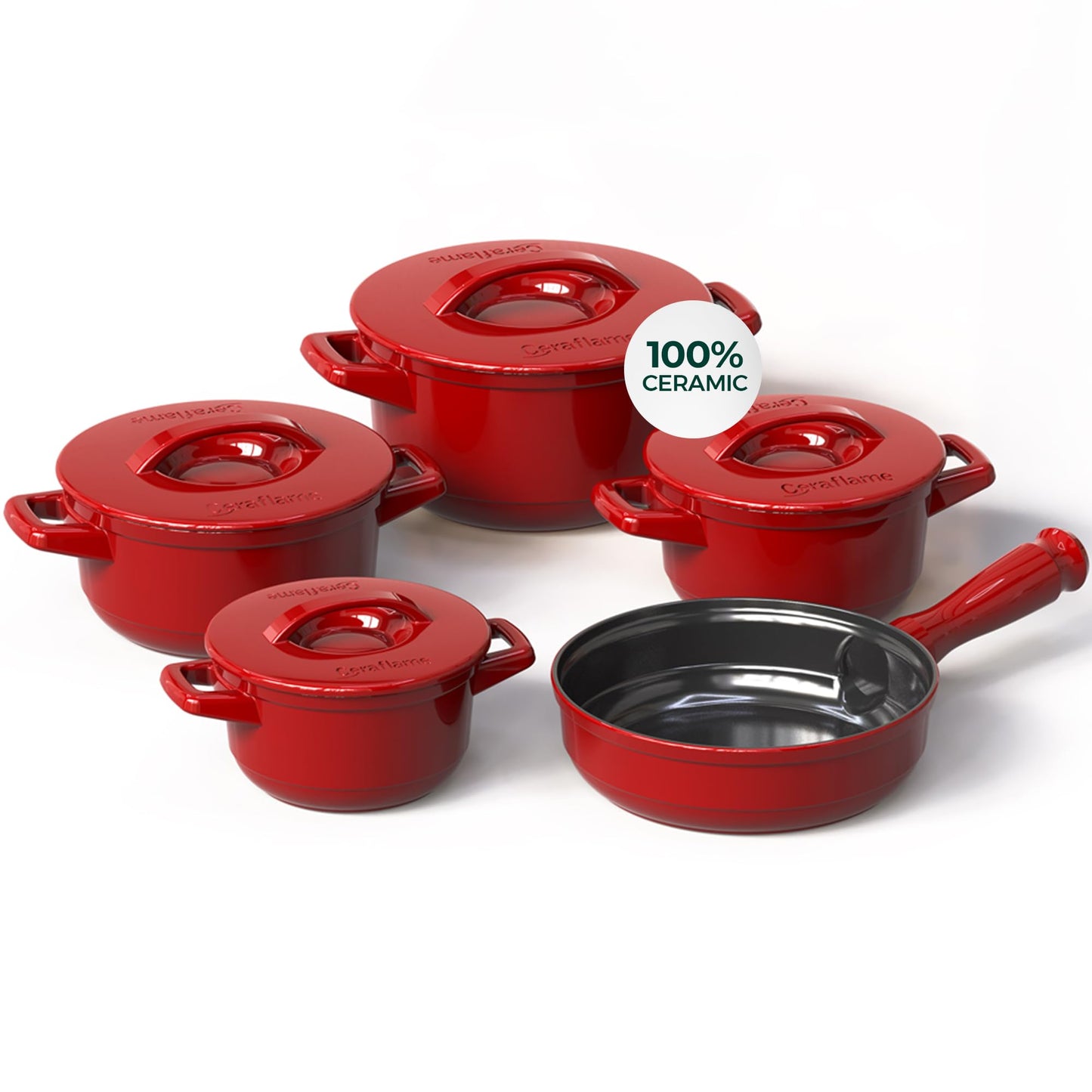 Pure Ceramic, Healthy, Non Toxic Cookware Set - Oven Safe Up to 1200F, Microwave and Dishwasher Safe, Longlasting and Lightweight - PFAS, PTFE, PFOA, PFOS - Tomato Red
