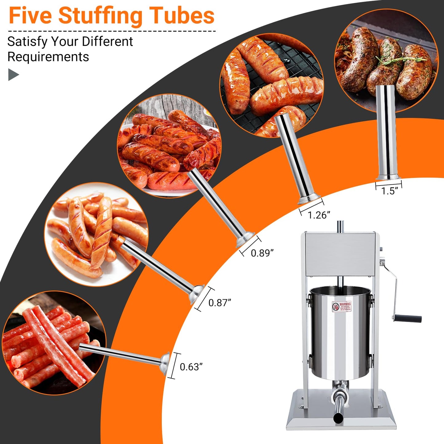 Sausage Stuffer, Manual 11LBS/5L Sausage Maker Machine, Meat Stuffer with Dual Speed, Stainless Steel Heavy Duty Sausage Filler with 5 Stuffing Tubes, for Commercial and Home Use