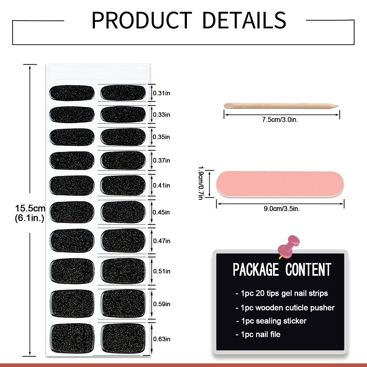 WOKOTO 2 Pack Semi Cured Gel Nail Strips, Lavender & Glossy Black 40 Pcs (10 Size) Full Nail Wraps With Nail File & Wooden Stick, UV Gel Nail Polish Strips Stickers For Women Girls, Salon Quality