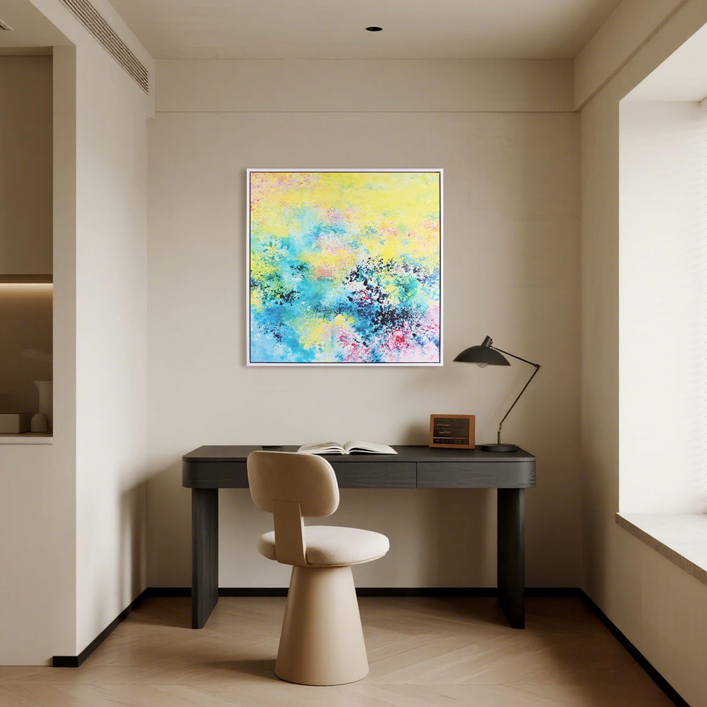 24x24 Inch Framed Wall Art Set of 2, Yellow Flower Panda Abstract Modern Canvas Wall Decor - Boho Color Fusion Living Room Bedroom Office Art, Hidden Panda Discovery