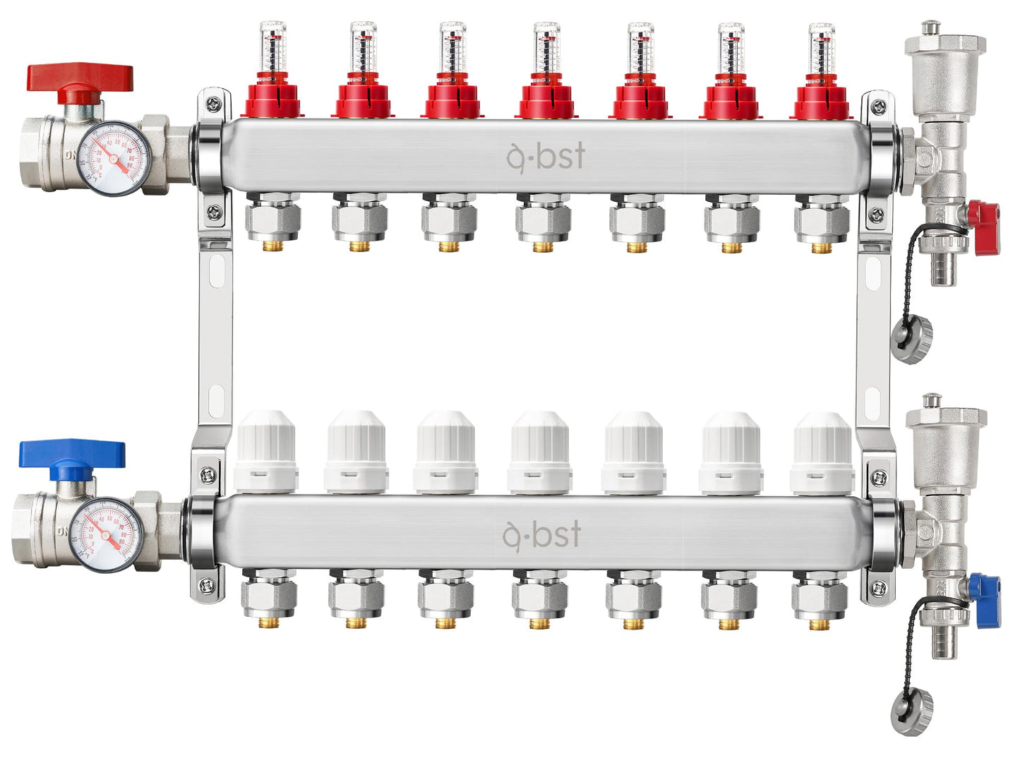 ABST PEX Manifold,7 Loop Stainless Steel Floor Radiant Heat Manifold Kit with 1/2" Adapters Included for Hydronic Radiant Floor Heating