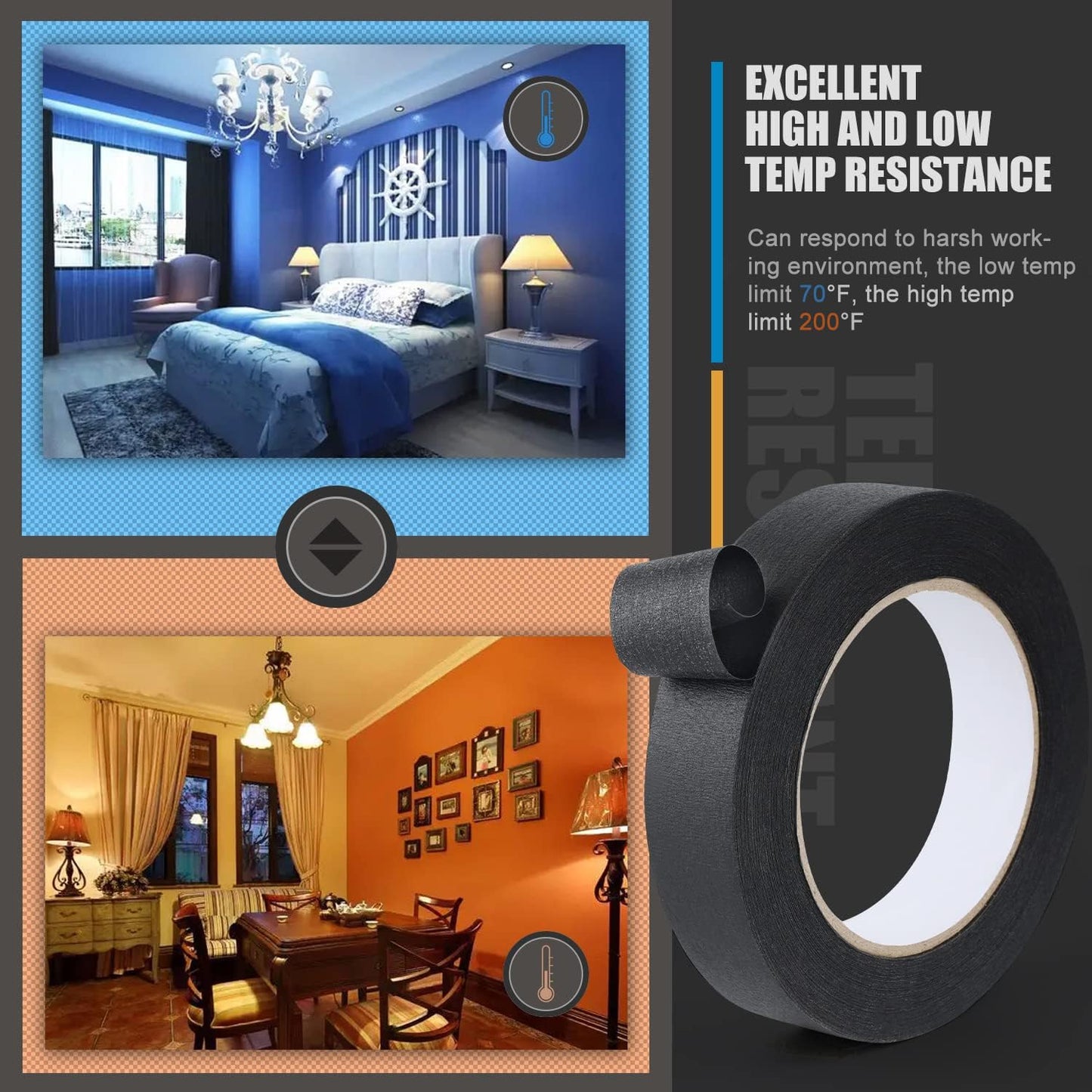 Lichamp 10 Pack Black Painters Tape 1 inch, Medium Adhesive Black Masking Tape Bulk Multi Pack, 1 inch x 55 Yards x 10 Rolls (550 Total Yards)