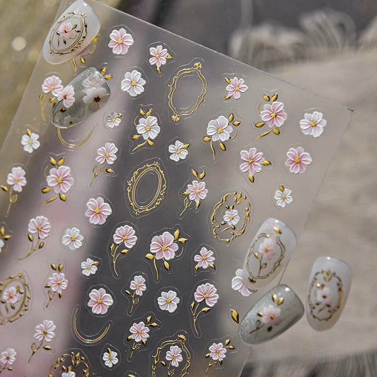 Phuryllic 3D Nail Stickers for Nail Art, Embossed Self-Adhesive Cute Nail Charms & Decals for DIY Nails, Easy-to-Apply Nail Design Supplies & Accessories for Home Manicure-Camellia Pink Flower