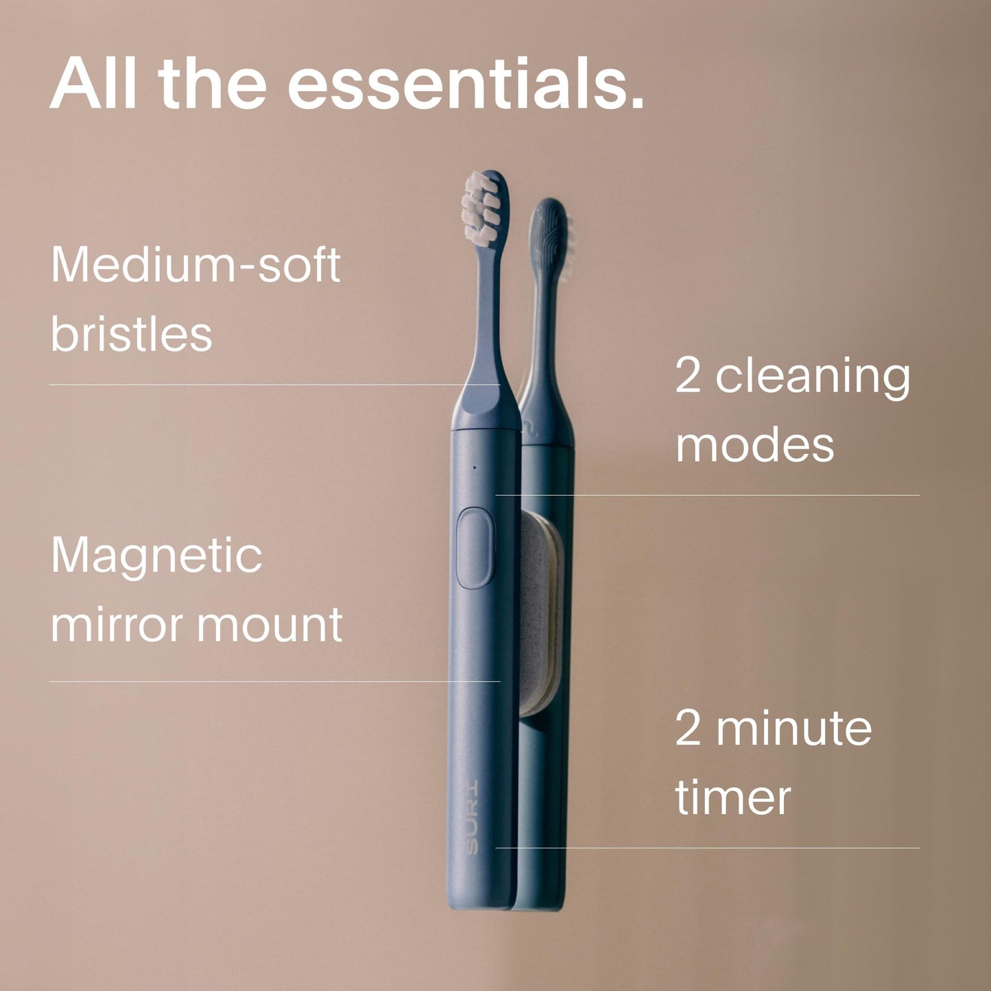 SURI 1.0 Sonic Electric Toothbrush with UV Cleaning Travel Case | 1 Month+ Battery | Designed in California | Electric Toothbrush for Adults | Travel Toothbrushes | Tooth Brush | Blue