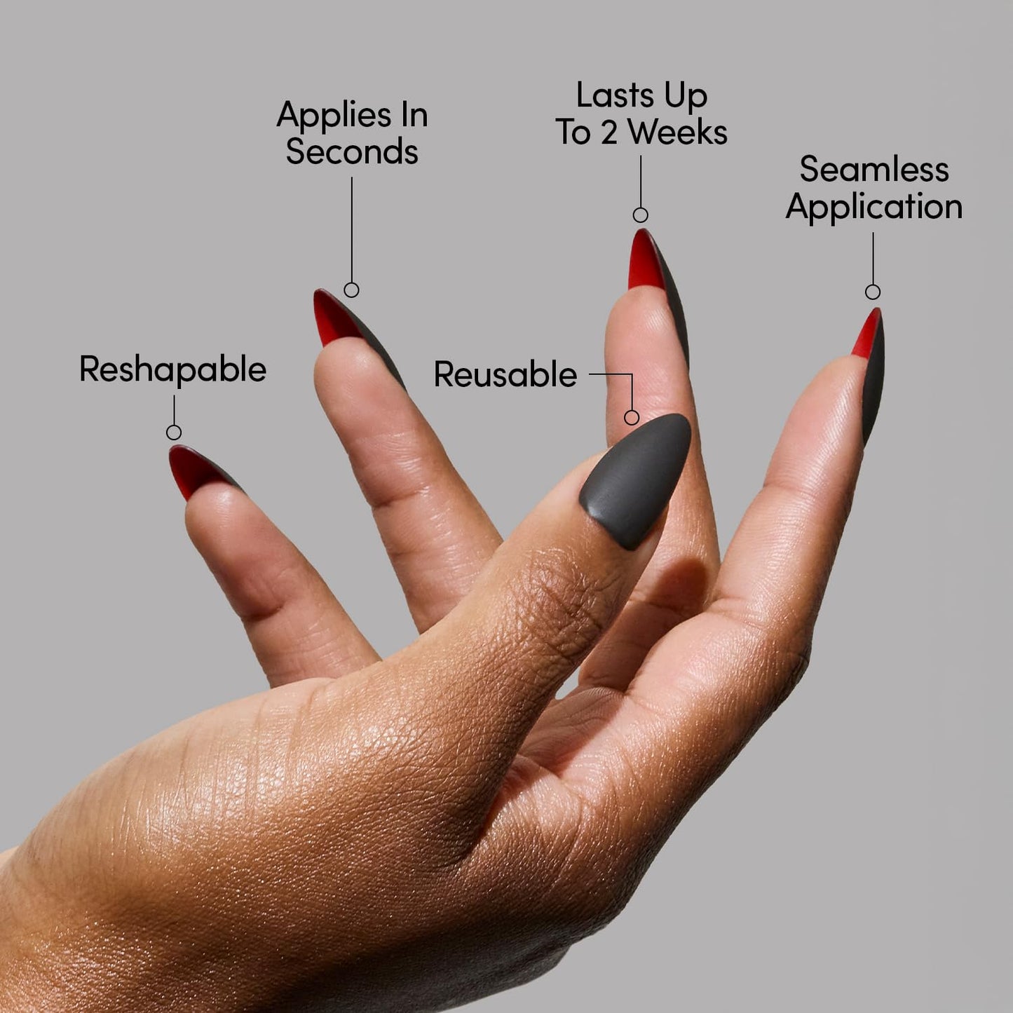Glamnetic Press-On Nails Bundle - Red Bottom & Goal Digger | Red Accent Dual Side Medium Almond Fake Nails | Natural Short Round False Nails with Gold Foil | Durable, Salon-Quality Nail Kits