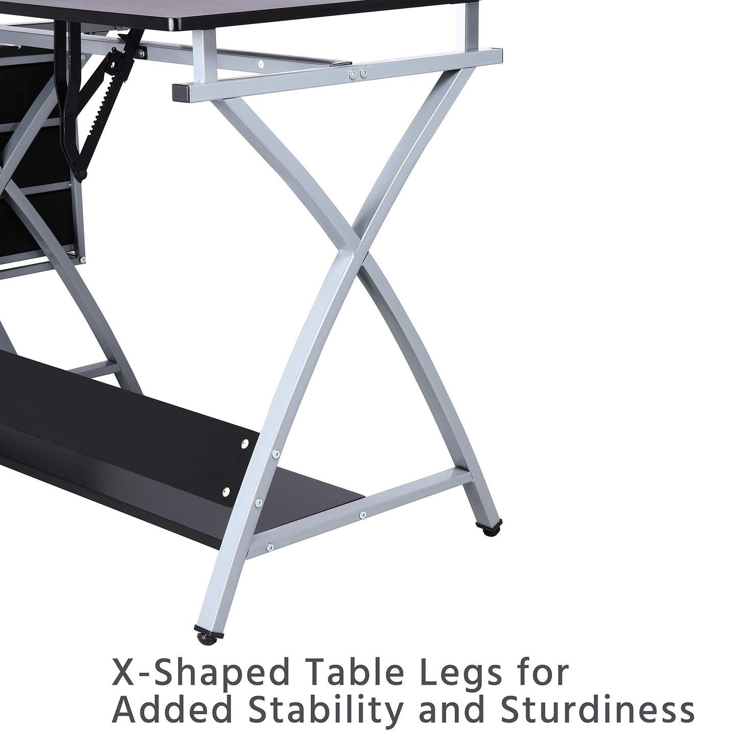 Yaheetech Drafting Desk, Drawing Table for Artists/Adults, Art Desk w/Stool and 3 Slide Drawers, Painting Studio Design Work Station, Adjustable Tabletop, Modern, 50.5 x 24 x 45 inch