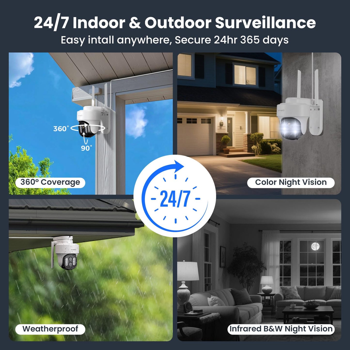 [Doorbell + 4-CAM] XMARTO Wireless Security Camera & Smart Doorbell Set, 4PCS 2K 10X Zoom Auto-Tracking PTZ CAM & 4K 10CH WiFi6 NVR (1TB HDD) & 2.4G/5G Video Doorbell, 24/7 Surveillance