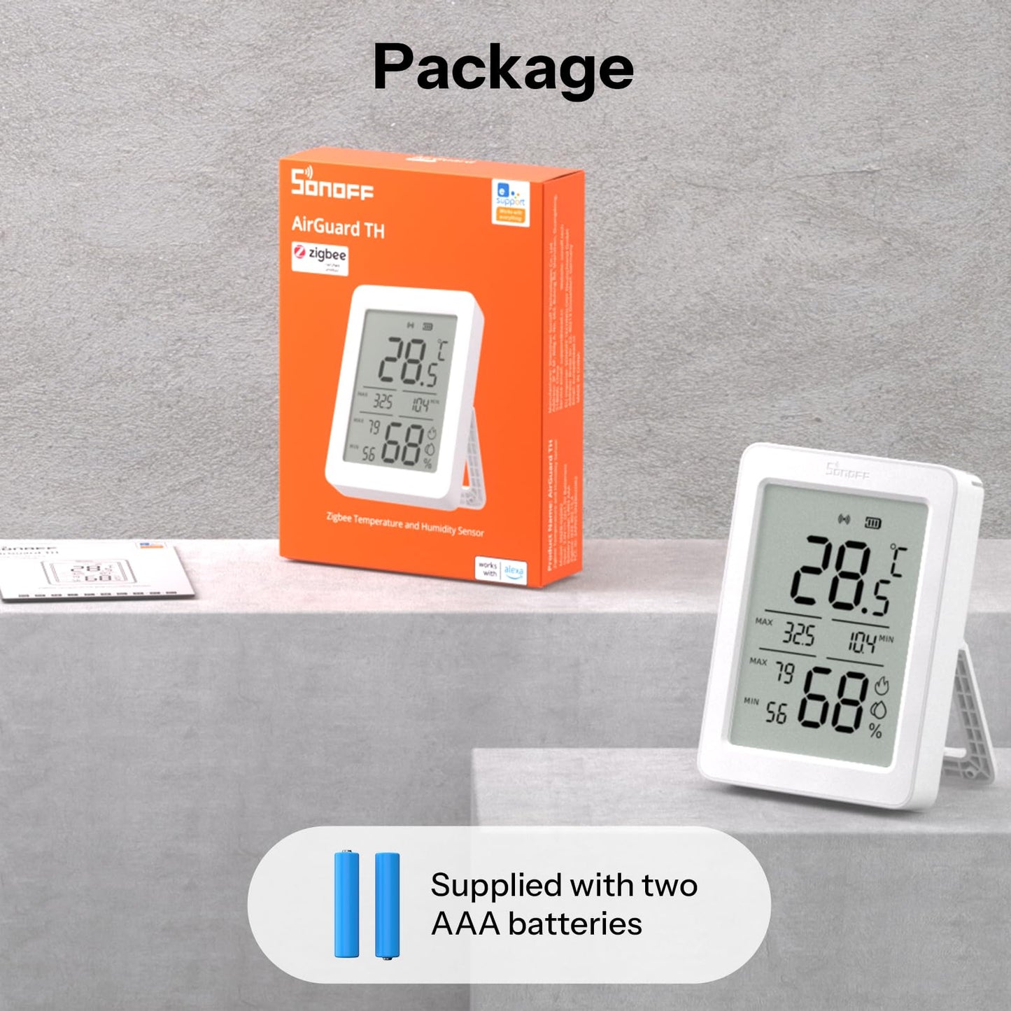 SONOFF AirGuard TH, Indoor Smart Zigbee Temperature and Humidity Sensor, 3.6'' LCD Display, App Monitoring with Charts, Notification Alerts, Data Export, Remote Data Display 2-Pack