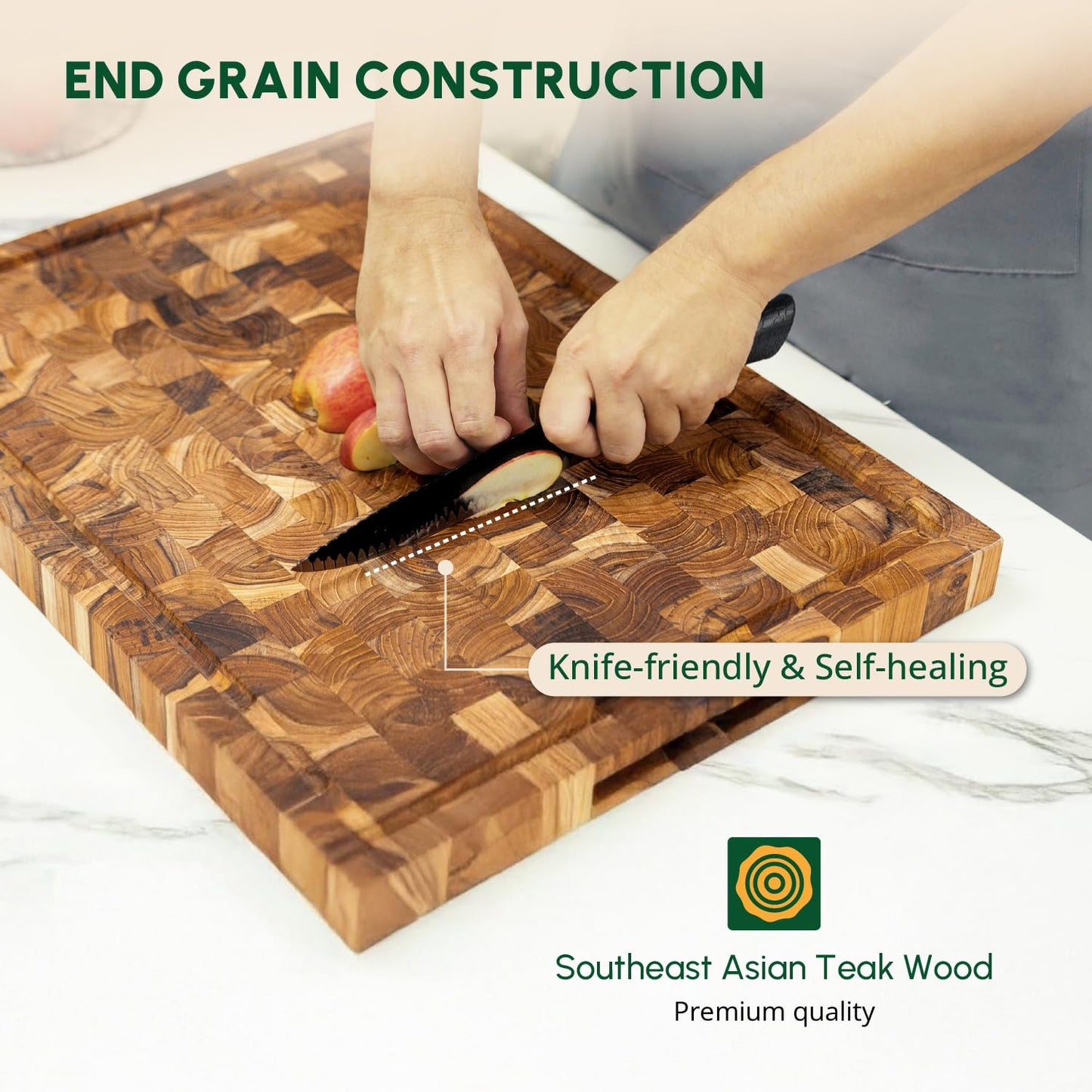 BEEFURNI Teak Wood End Grain Cutting Board (XL, 24x17x1.5"), Extra Large Wooden Cutting Boards for Kitchen, Serving & Charcuterie Boards, Premium Wood Cutting Board, 1-Year Warranty