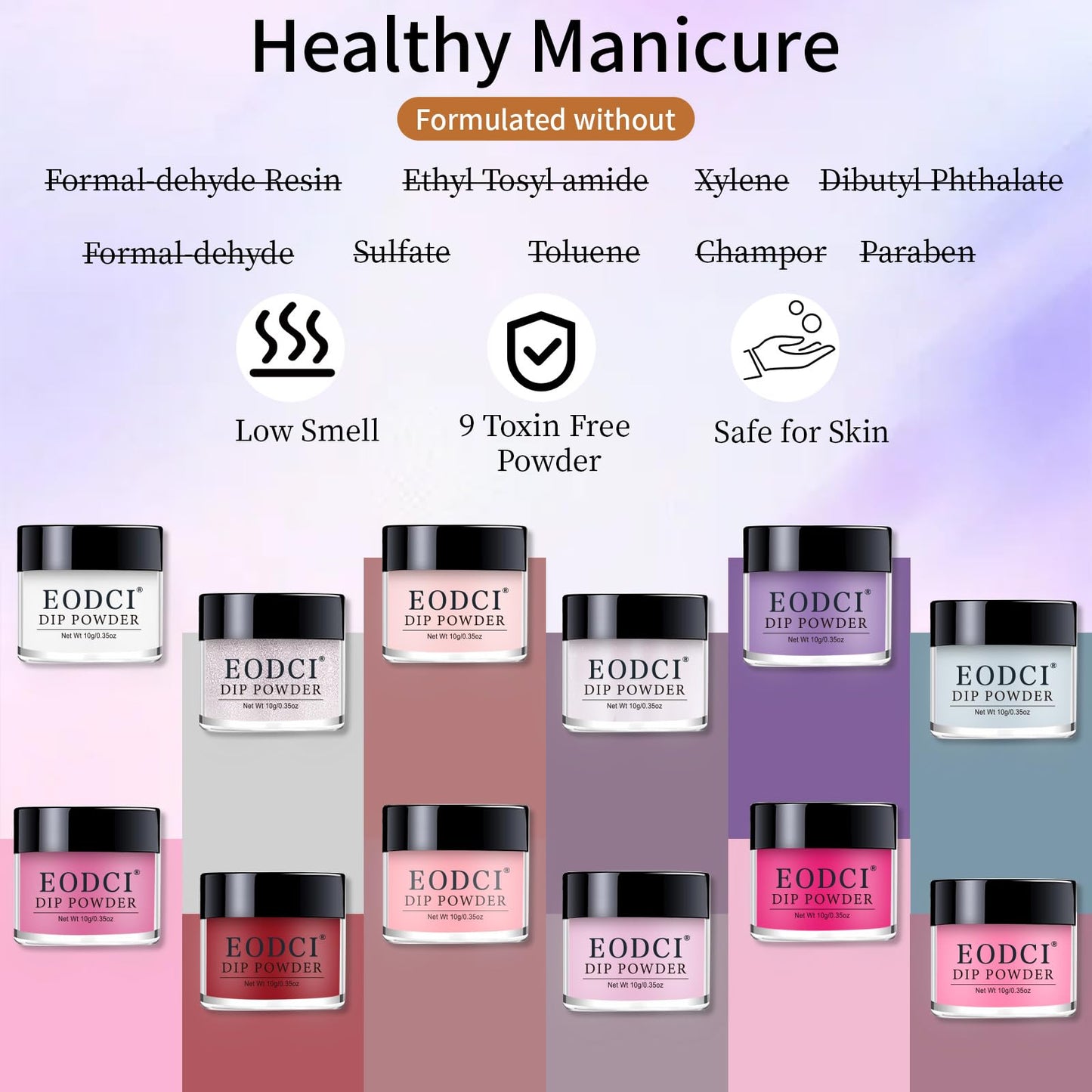 Eodci 12 Colors Nail Dip Powder Set, Hot Pink Blue Purple White Dipping Powder Kit, Shimmering Nude Glitter Nail Art Manicure Salon DIY for Daily at Home Party Gifts for Women