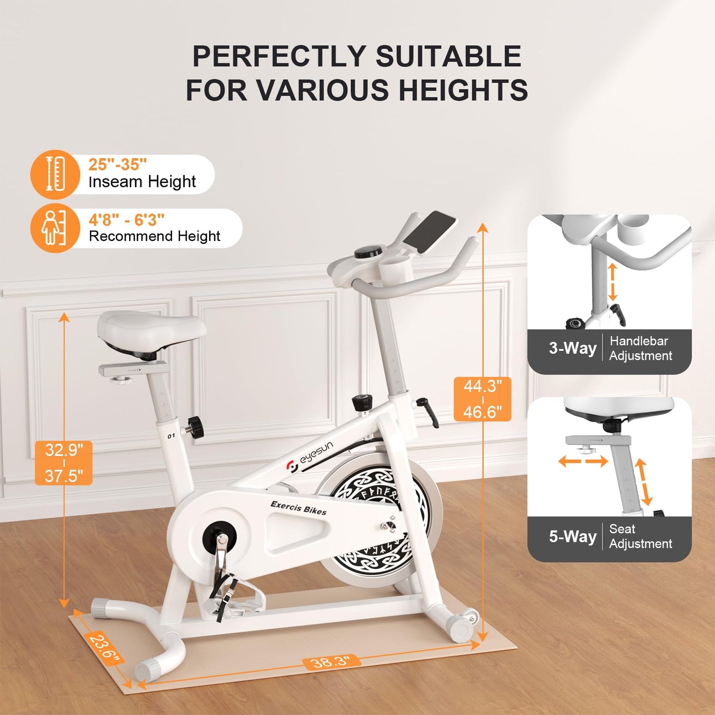 Exercise Bikes for Home,Indoor Cycling Bike with Adjustable Friction,Brake Pad Resistance Silent Belt Drive,330lbs Weight Capacity &Upgraded Version Seat for Home Cardio&Weight Loss(Classical Exercise Bikes Plus)