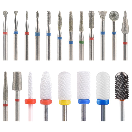 Rolabling 20pcs Nail Drill Bits Sets 3/32 Inch Diamond Cuticle Electric Nail File and Ceramic Acrylic Gel Nail Bit Kit Acrylic Nail Art Tools Carbide Cuticle Remover Bits for Manicure Pedicure Tool