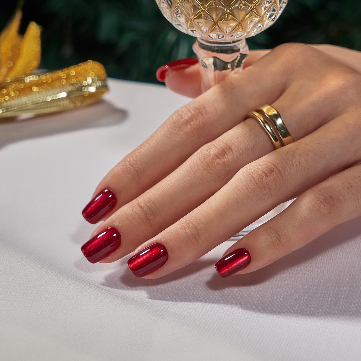 BTArtbox Press On Nails Red - Cat Eye Press On Nails Square for Gifts,Cherry Short Stick On Nails with Glue, Glossy Reusable Nail Tips in 16 Sizes - 32 Soft Gel Fake Nails Kit, Hot Love