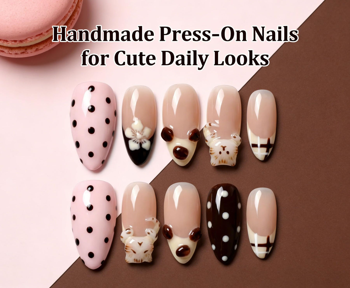 Handmade Press on Nails Almond Shape 3D Cute Glue on Nails for Women, Luxury Homemade Press on Nail Art Design, Fake Nails with 3D Nail Charms Size M 6