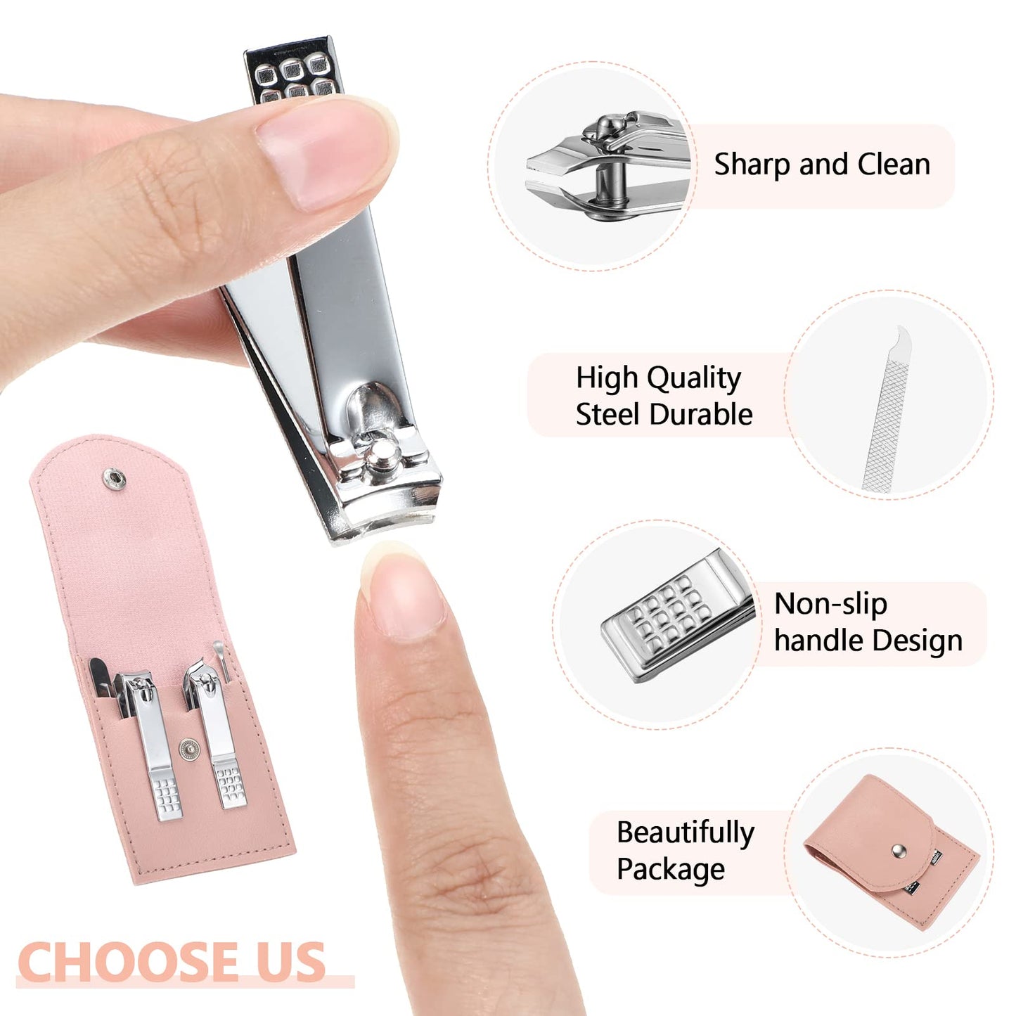 Geosar 12 Sets Manicure Gifts Bulk Nail Clippers Pedicure Kit Stainless Steel Professional Pedicure Grooming Kits Nail Care Tools with Travel Case for Women Men Hand Foot Birthday(Pink)