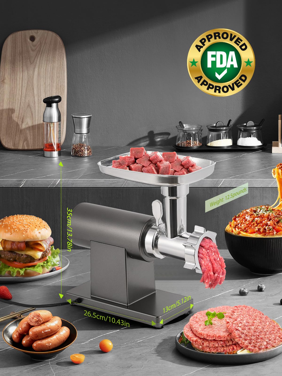 Flyseago Meat Grinder Electric 3200W Heavy Duty Meat Mincer Chopper Machine Touch Control Multifunctional with Cutting Blade 3 Grinding Plates 3 Sausage Stuffers Kubbe Kit for Household&Commercial
