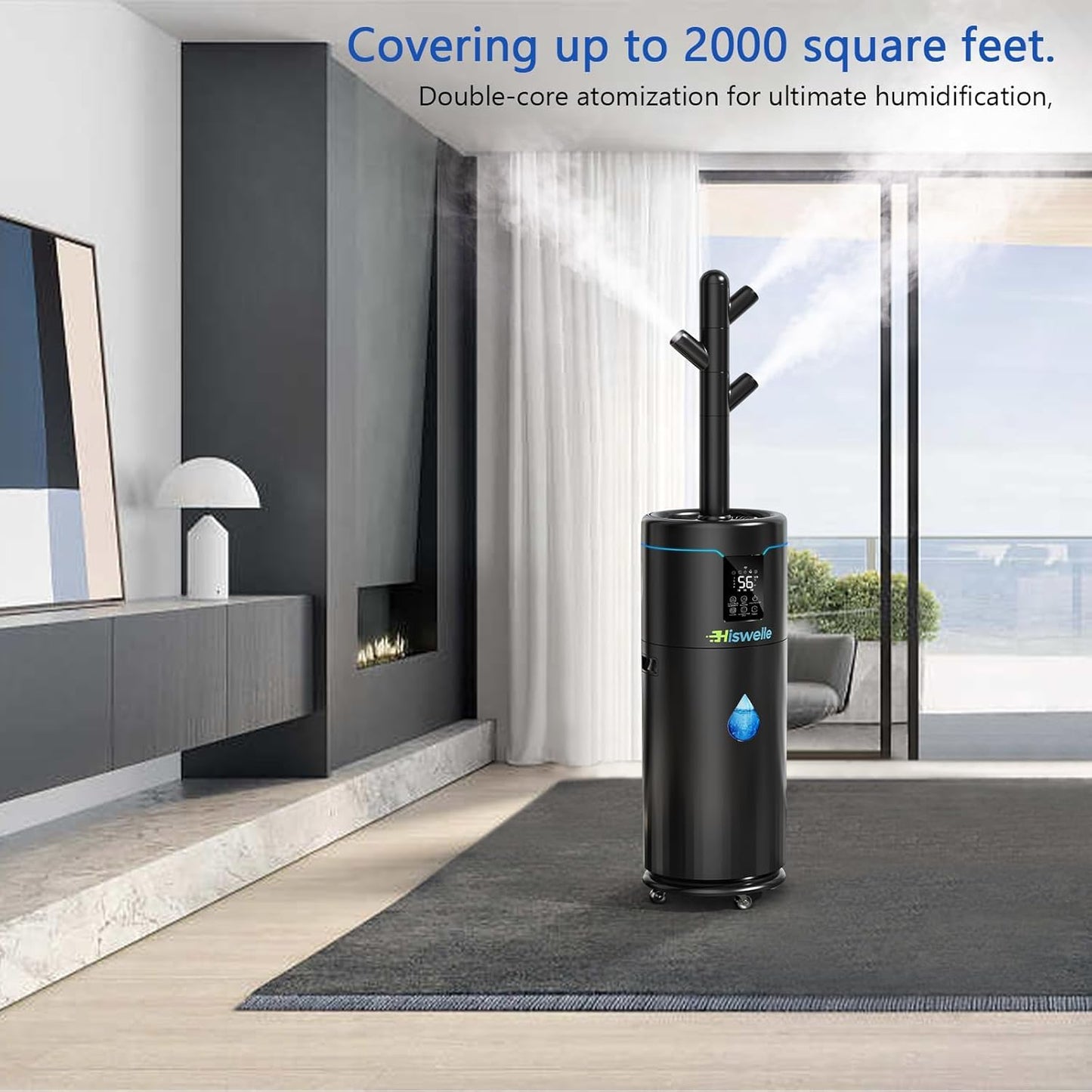 Hiswelle Large Humidifiers for Bedroom, 4.5 Gal Cool Mist Humidifier for Large Room Whole House with Remote Control, 800mL/h Output, 48H Runtime, Auto Humidistat, Wheels, Timer, Essential Oil Tray
