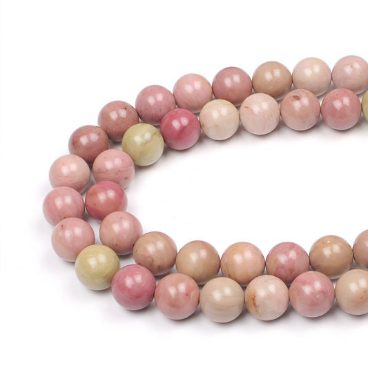 MJDCB Natural Red Stripes Rhodonite Round Stone Beads for Jewelry Making (10mm)
