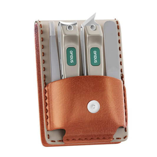 OFIDUS Nail Clippers Set Professional Stainless Steel Manicure Kit with Catcher, Curved & Oblique Clippers, Tweezers, and Nail File in Luxury Leather Case
