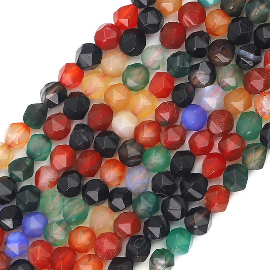 BEADIA Faceted Natural Colorful Agate Stone Round Beads 6mm 36cm/Strand for Jewelry Making