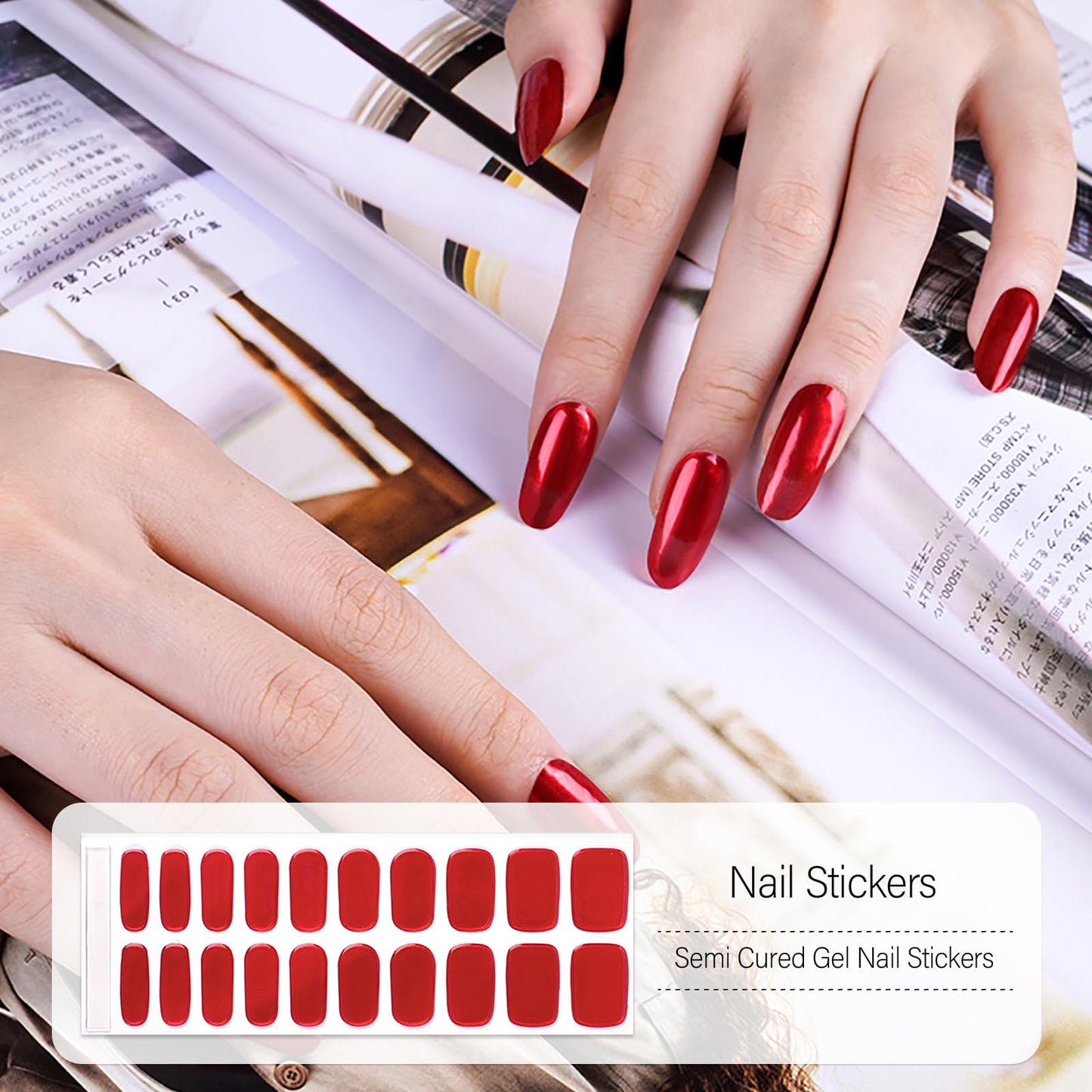 WOKOTO 2 Pack Semi Cured Gel Nail Strips, Galaxy Nebula & Chrome Burgundy 40 Pcs (10 Size) Full Nail Wraps With Nail File & Wooden Stick, UV Gel Nail Polish Stickers For Women Girls, Salon Quality