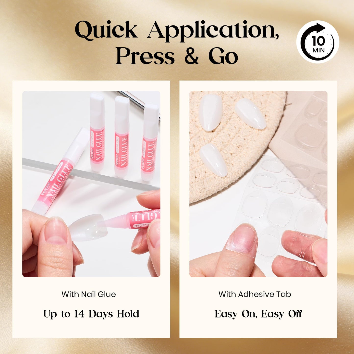 Beetles Motion Glow Cat Eye Press On, Short Almond Press On Nails Kit with Fast-Dry Nail Glue & Adhesive Tabs, 32pcs 16 Sizes, Girls Stick On Nails for Women Rose Glow