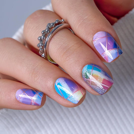 CurvLife Press On Nails Stick On Short Design Acrylic Stick On Nails Tips Glue On False Nails Kit For Women (multicolor, Medium)