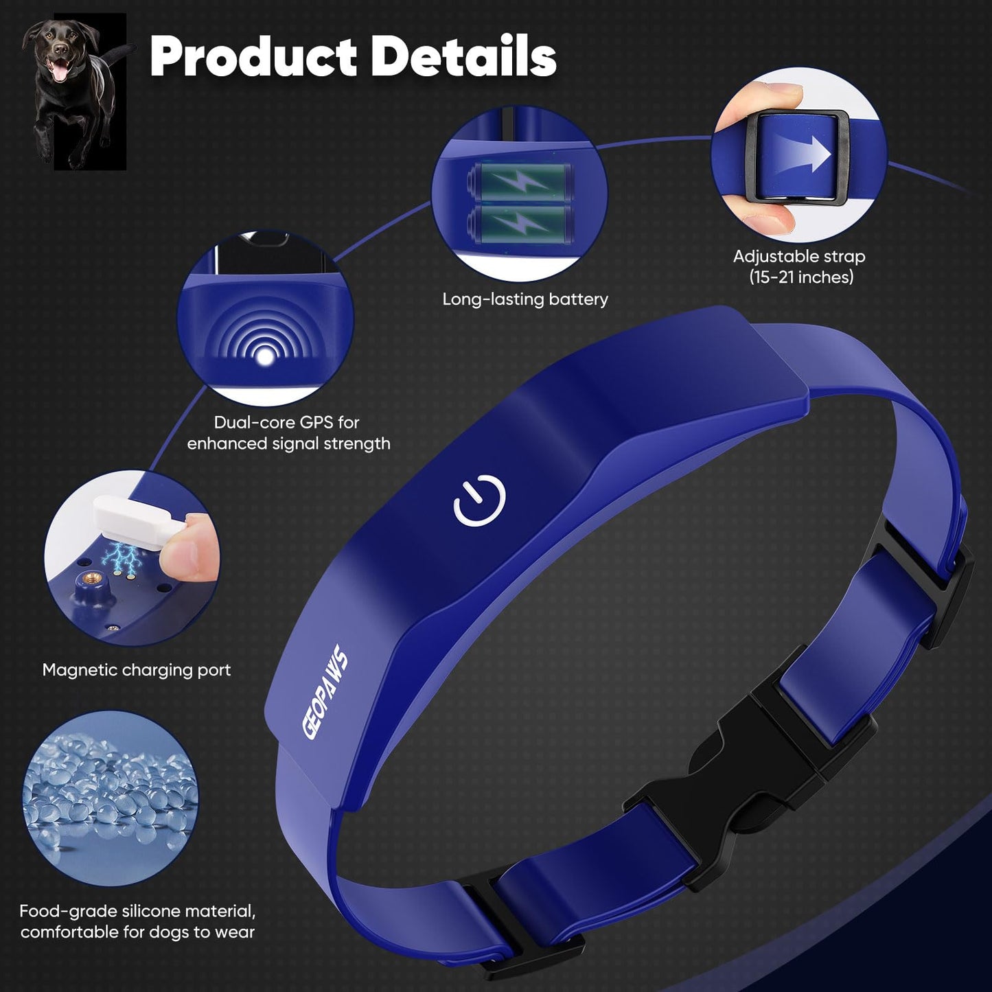 GPS Electric Dog Fence with Free App, Wireless Fence System with Training Collar, Adjustable of Dogs Portable Fence for Outdoor Use, Rechargeable Waterproof Flexiable Collar, (Blue)