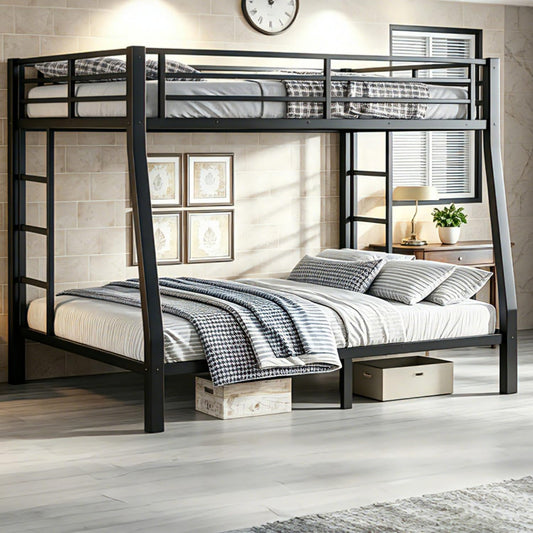 Bellemave Full XL Over Queen Bunk Bed with High Guardrail & Under-Bed Storage, Heavy Duty Metal Bunk Beds Frame with 2 Side Ladders, Full Over Queen Bunk Bed for Adults, No Box Spring Needed, Black
