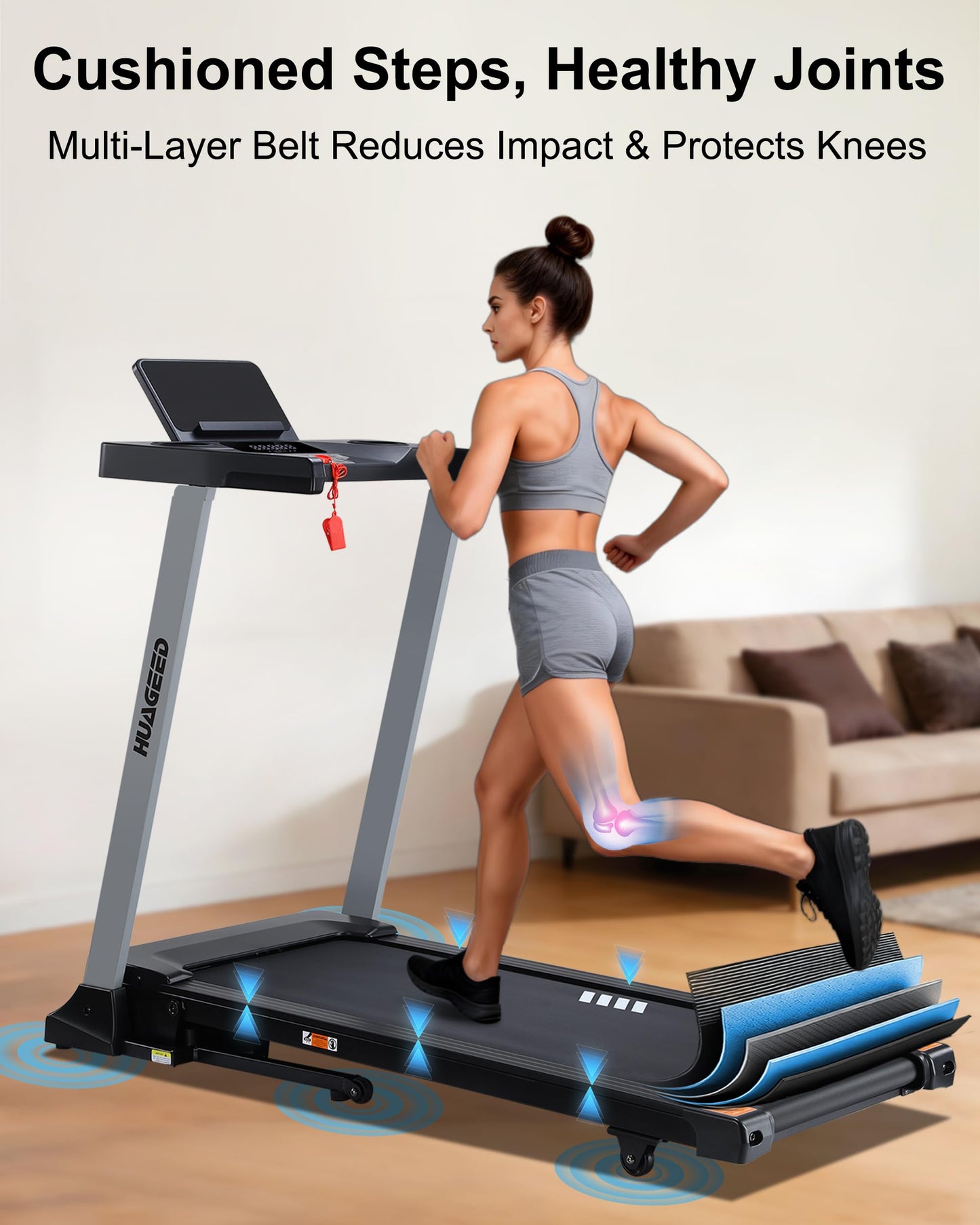 HUAGEED Treadmills for Home, 15-Level Auto Incline, 17.32" Wide Belt, 3.0HP, 0.6–10 MPH, 300 lb Capacity Folding Running Machine, 40 Preset Programs