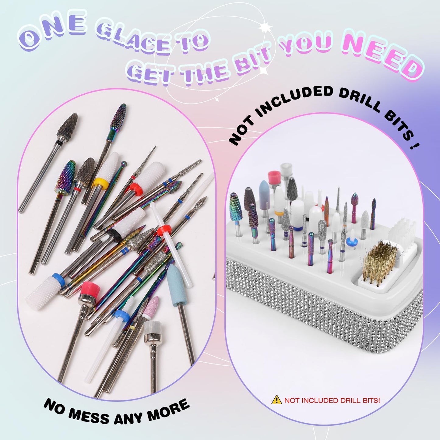 13PCS Nail Drill Bits Set & 30 Holes Nail Bits Holder Case with Cleaning Brush for Home Salon