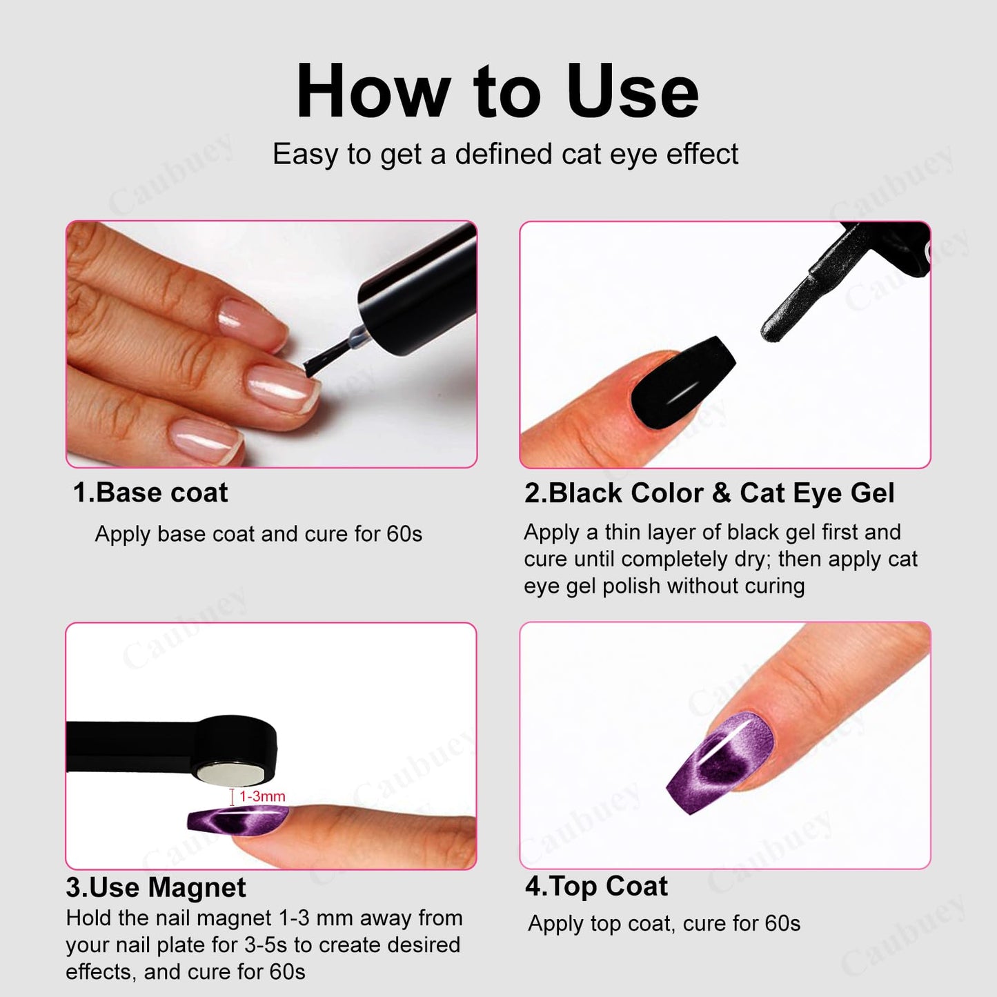 Caubuey 6 in 1 Nail Magnet, Multifunctional Cat Eye Gel Nail Polish Magnet with Silicone Protective Case, Magnetic Nail Polish Magnets, Nail Art Design Tools Home Salon DIY, Pink
