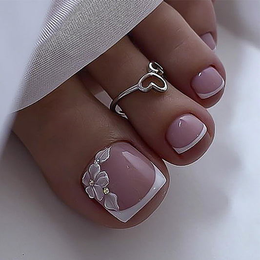 FIEONCIY Press on Toenails with Designs Acrylic Fake Nails for Toe Artificial False Nails with Charms Glue on Toe Nails for Spring Summer Stick on Toenails for Women Girls(JP3806)