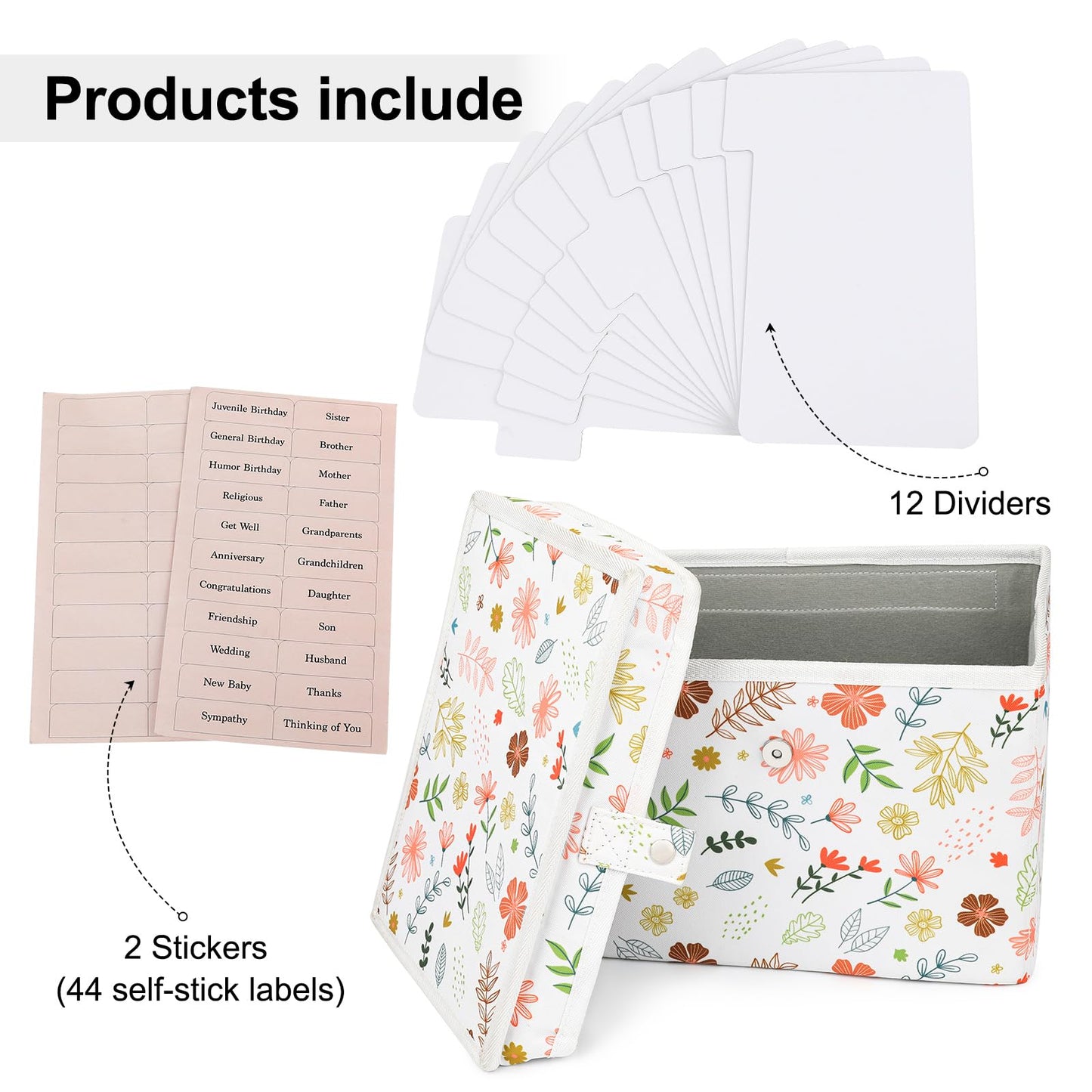 PZRLit Greeting Card Organizer Storage Box with 12 Removable Dividers - Store 140+ Cards, Ideal for Photos, Crafts, Envelopes, Scrapbooking, Paper, Stickers Holder