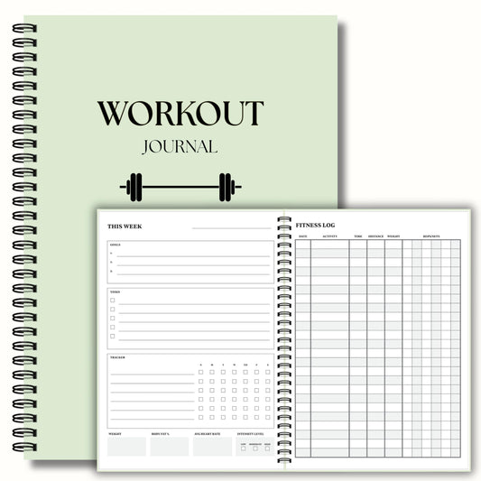 Workout Journal for Men & Women – Fitness Journal & Workout Logbook, Gym Fitness Planner with 52 Weeks of Tracking, Exercise Log Book for Weight Loss & Training – Hard-Cover Spiral Binding – Green
