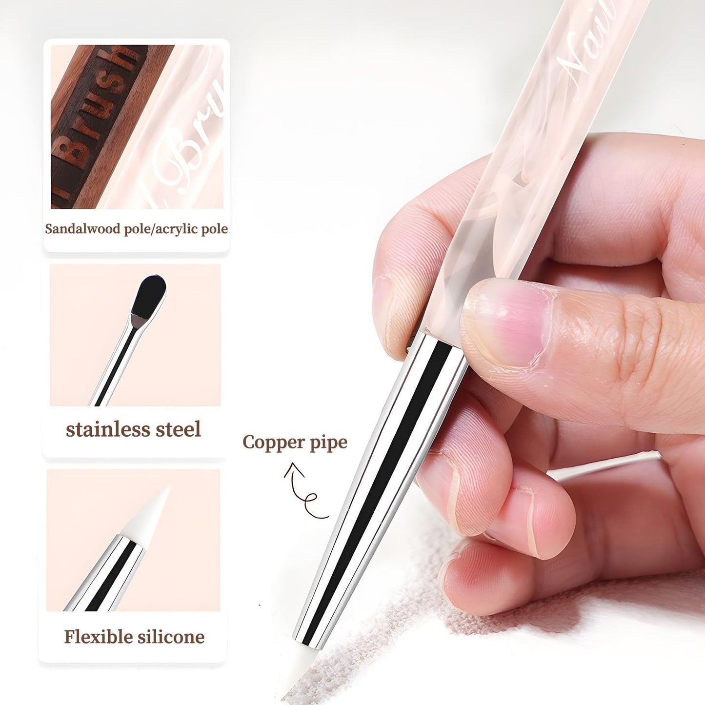 Double Nail Art Sculpture Pen: Silicone & Metal Dual Tipped Nail Brushes Silicone Nail Art Tools for Design Nail Foil Carving Drawing Shaping Effect Nail Art Pens for Home and DIY (Purple Sandalwood)