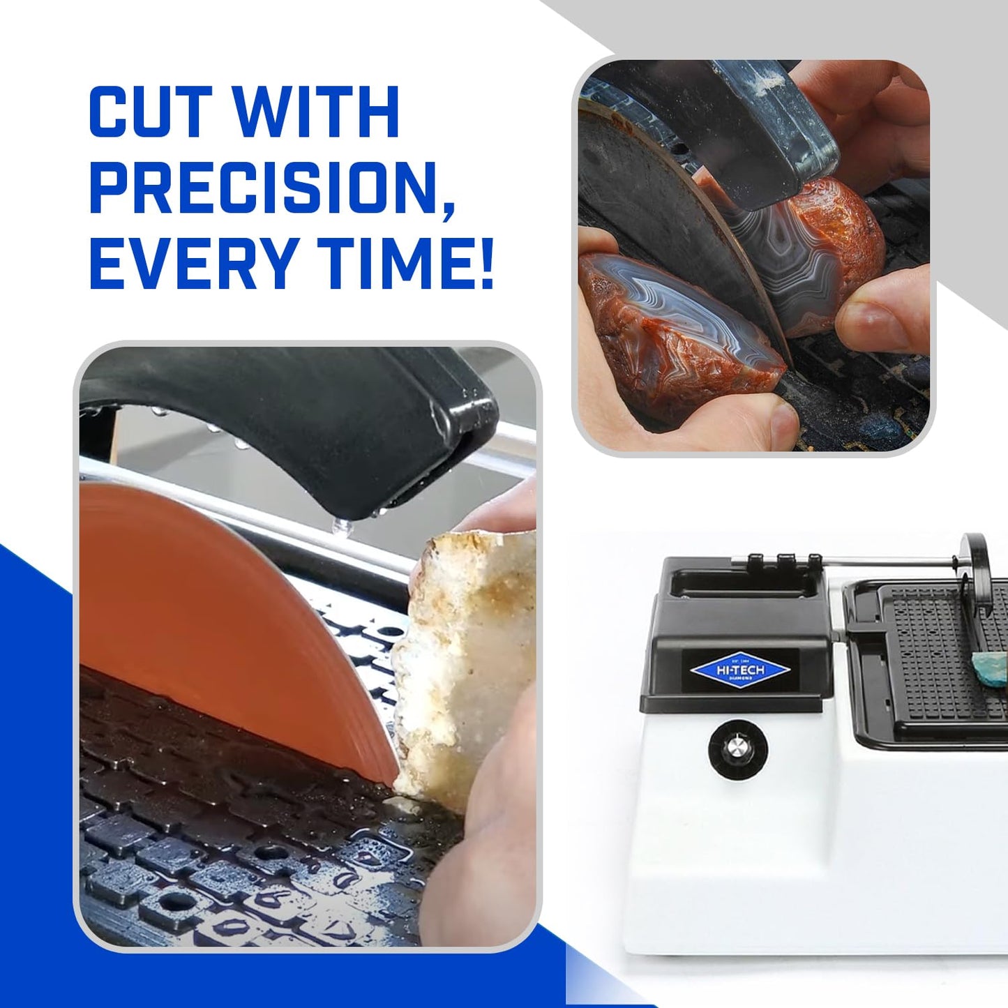 Hi-Tech Diamond - 6" Lapidary Saw - Lapidary Equipment Rock, Stone, Glass Cutting, Trimming, Sawing Machine - Stone Cutter Trim Saw and More - Includes TWO 6" Diamond Rock Cutting Blades
