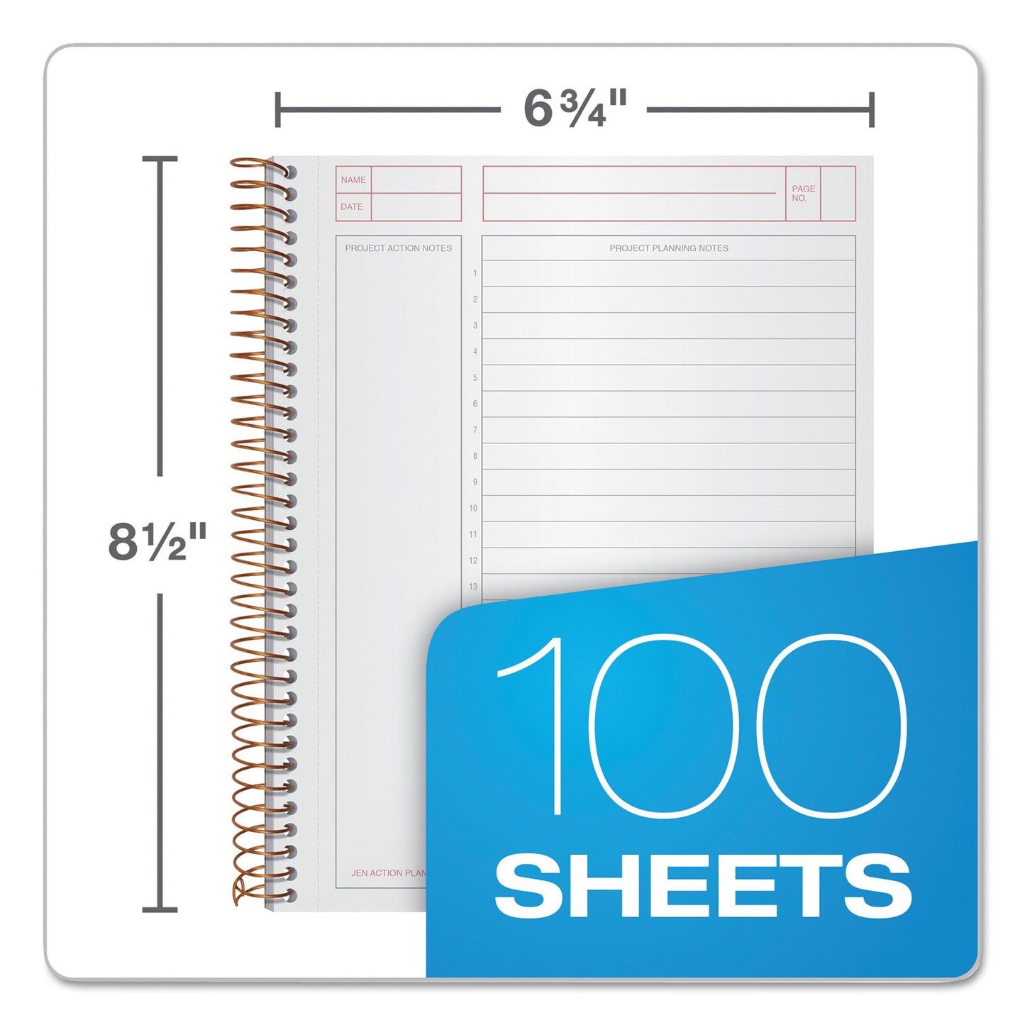 TOPS Products Aion Planner, Side Wirebound, 8-1/2"x6-3/4", 100 Sheets, Black (TOP63828),White