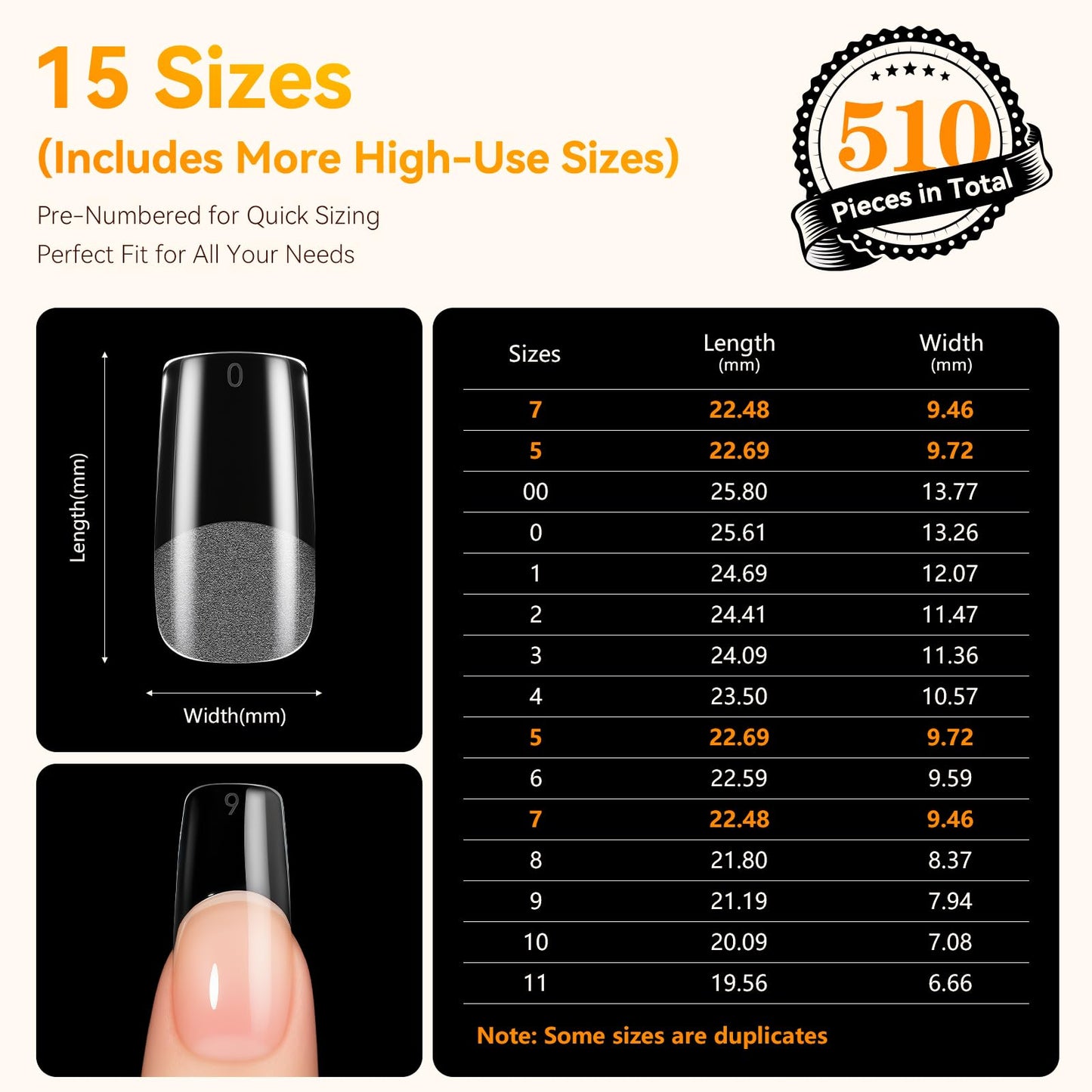 Makartt Square Nail Tips: 510pcs Full Cover Medium Square Fake Nails, 15 Sizes Soft Gel Half Matte Pre-shape Soak Off for Press on Nails DIY for Extension No Crease Acrylic Nail Manicure Salon Home
