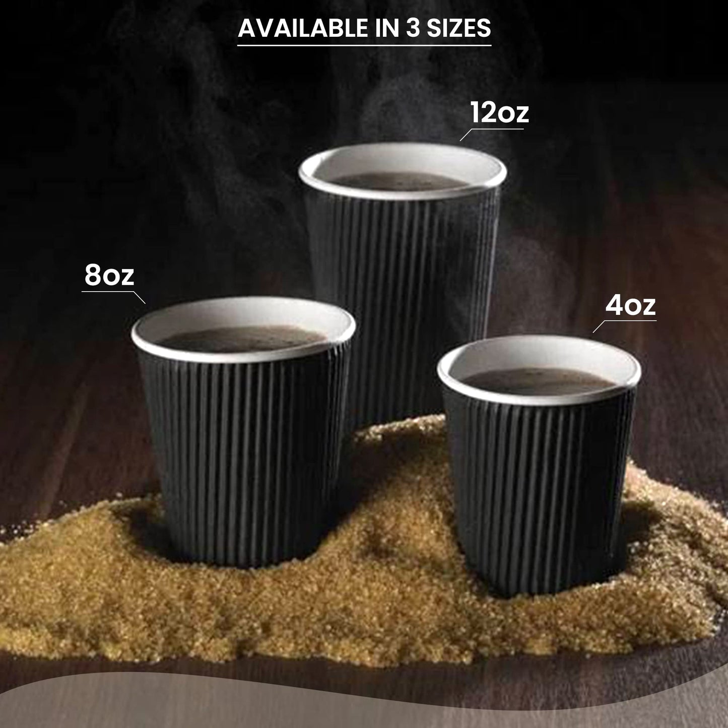 Ripple Wall Design Disposable 8 Oz Coffee Cup 500 Pack Black, Hot Beverage Cups, Eco-Friendly Recyclable Paper, Insulated Coffee Cups, Coffee Bar Accessories Paper Coffee Cups To Go, Hot Cups