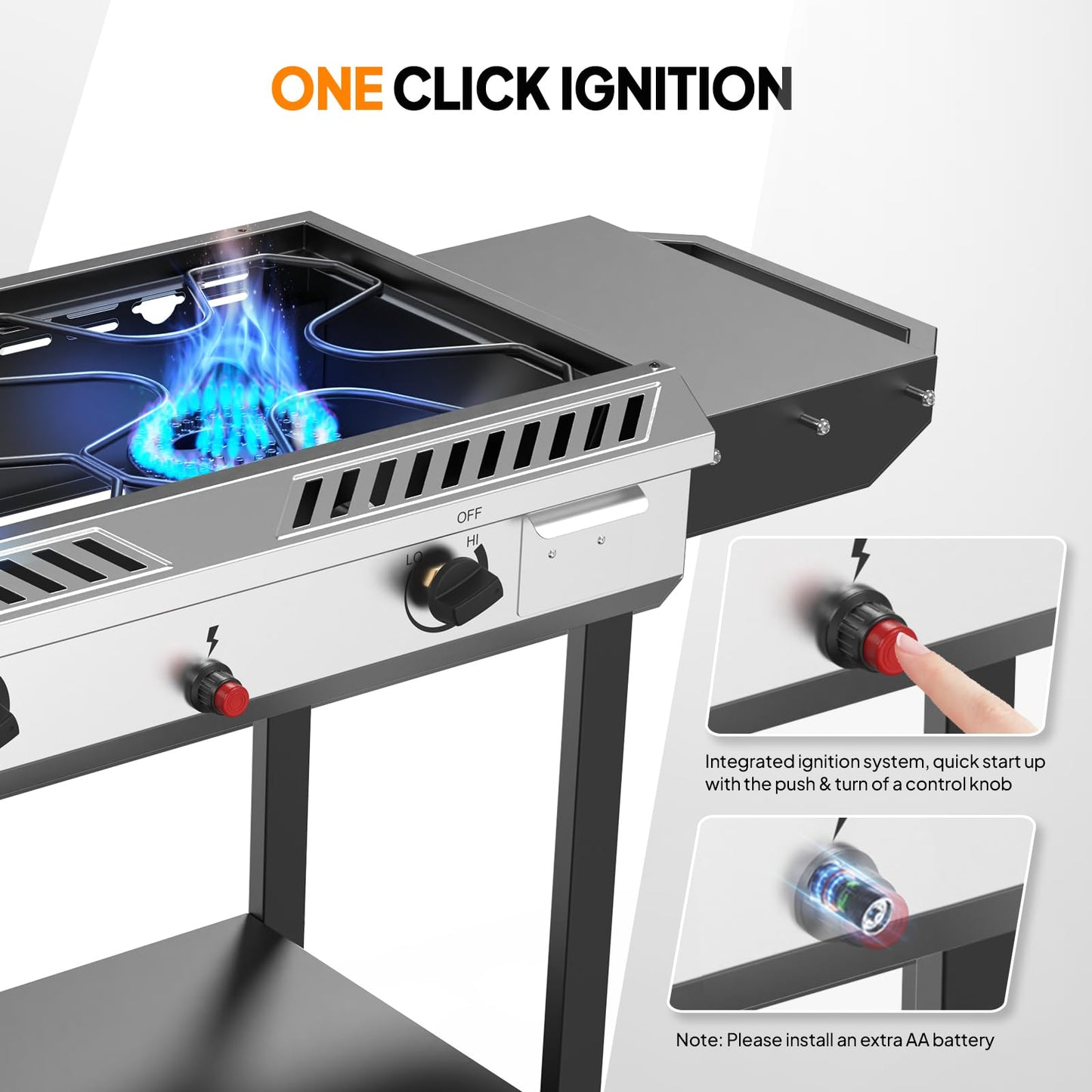 ROVSUN 2 Burner Outdoor Propane Gas Stove with Griddle, Auto-ignition, Regulator & Side Shelves, 150,000 BTU Powerful Stand Cooker for Backyard Cooking Home Brewing Canning Frying Grilling