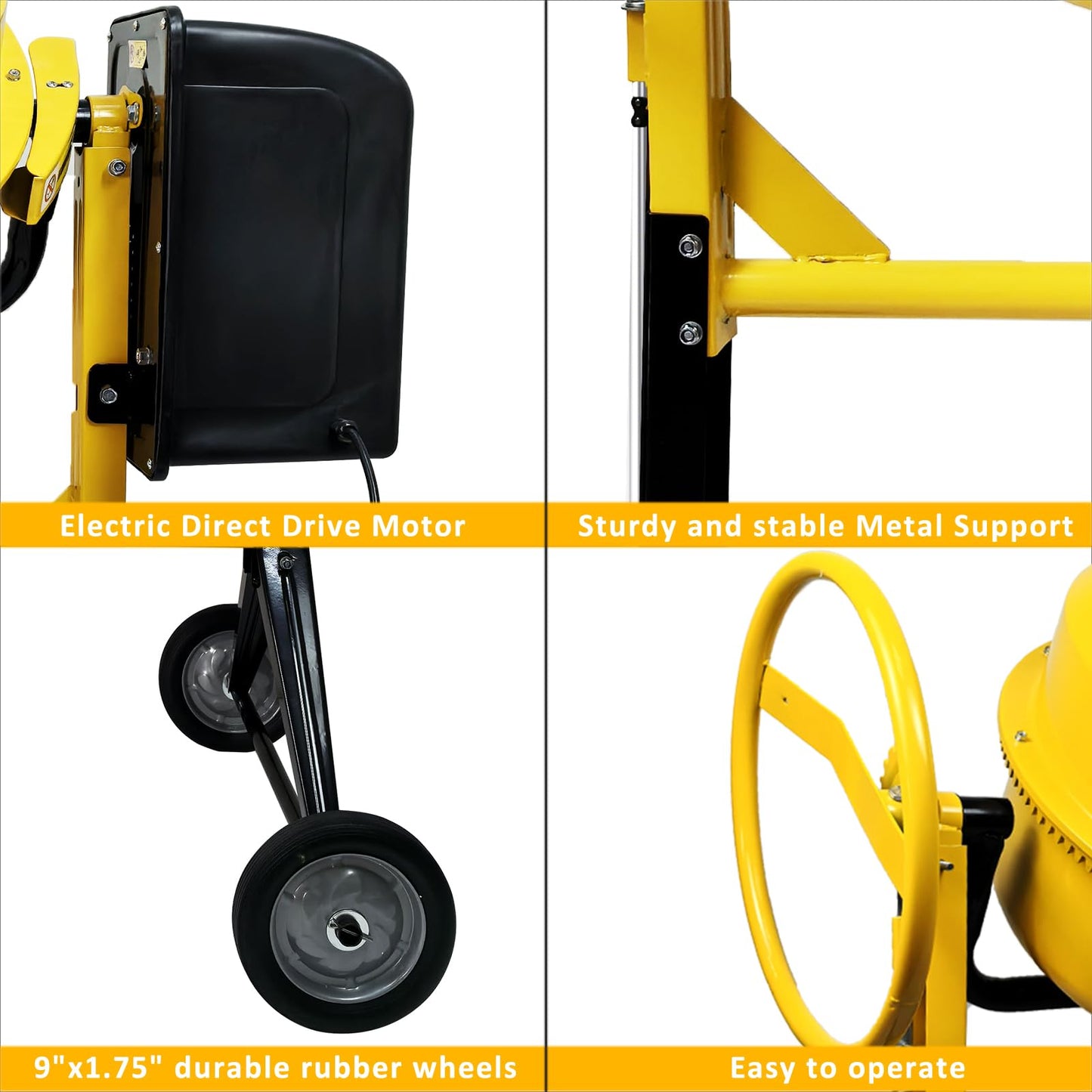 HIGOSPRO Portable 4.2 Cu Ft Concrete Cement Mixer, 3/5 Hp Electric Mixer Machine with Wheel & 120L Freestanding Barrow Machine, Portable Cement Mixing Machine for Stucco, Mortar Seeds