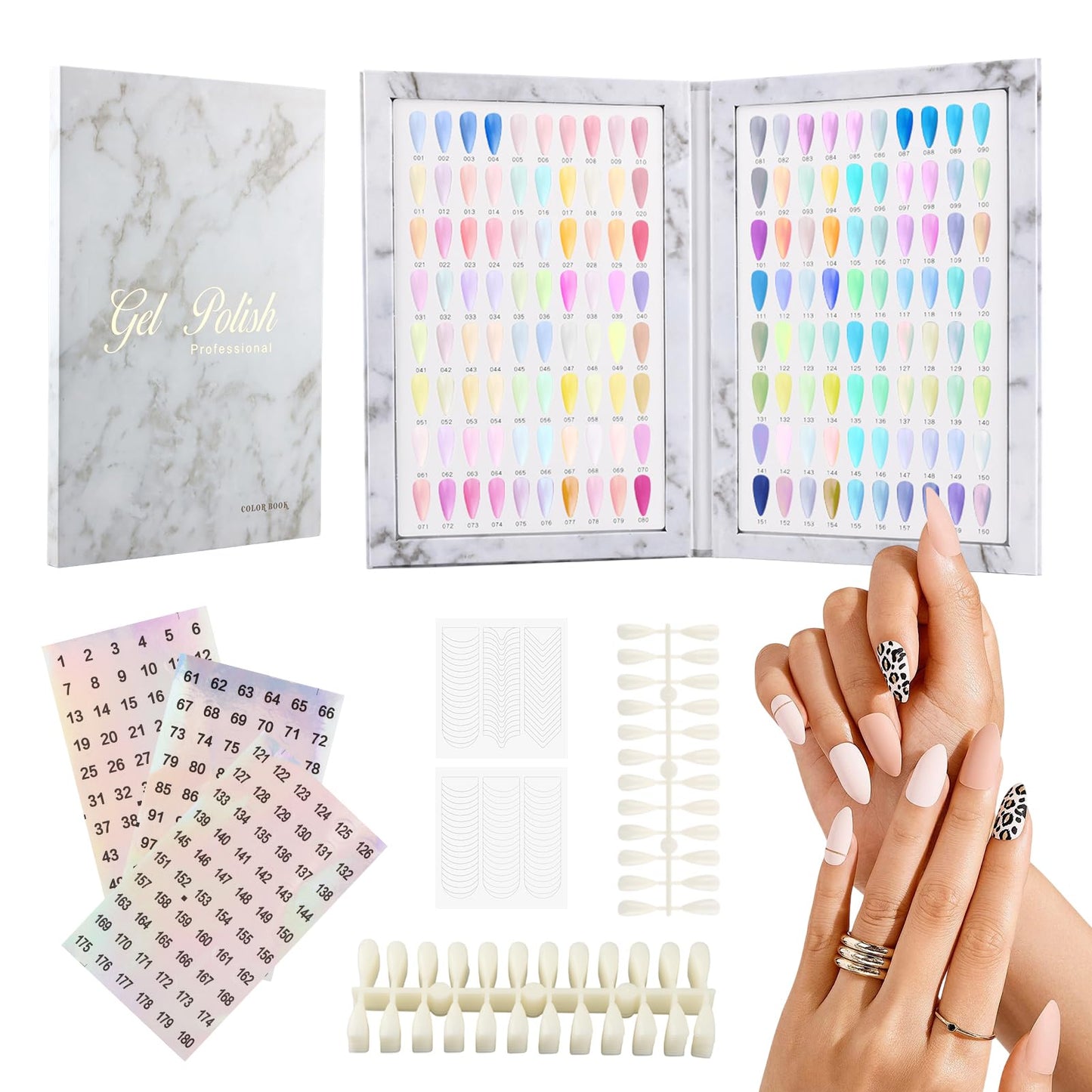 Yonderfume 160 Nail Color Book Nail Swatches Book with 240 NailTips and Number Sticker Labels, Professional Nails Color Swatches Plastic Nails Sample Display
