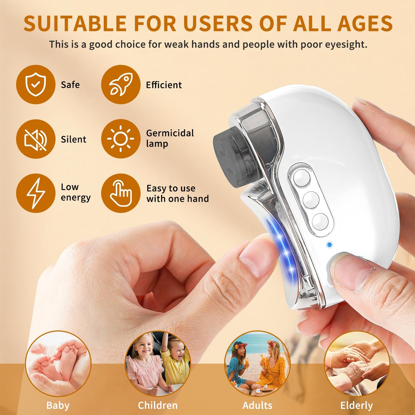 2026 New Electric Nail Clipper for Fingernails & Toenails, 4-in-1 Rechargeable 3-Speed Electric Nail File & Polisher with LED Light, Nail Lamp & Storage, Ideal for Seniors/Adults/Kids for Thick Nails