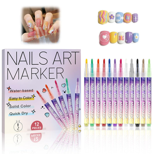 12 Colors Nail Art Pens Set, 0.7MM Quick-dry Nail Art Markers, Multi Purpose Acrylic Paint Pens Kit for Drawing & Home Salon Nail DIY